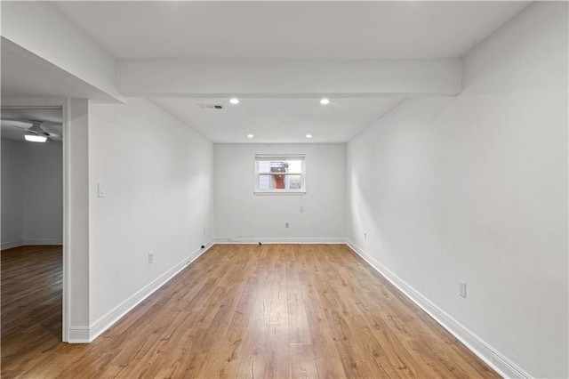 basement featuring light hardwood / wood-style flooring