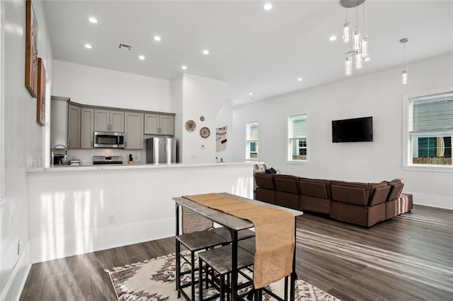 dining area featuring dark hardwood / wood-style flooring