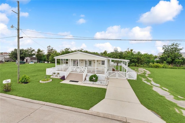 view of front of home featuring a front yard and covered porch