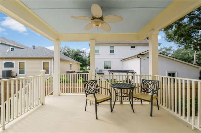 balcony with central air condition unit and ceiling fan