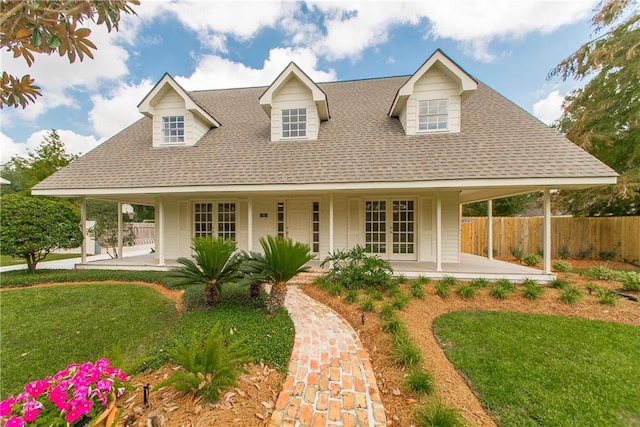 view of front of house featuring a front lawn and a porch