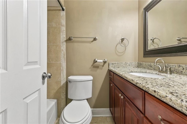 bathroom with vanity, toilet, and tile patterned flooring