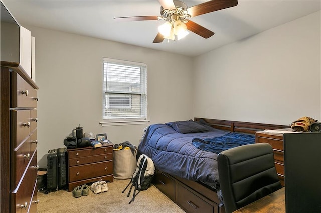 bedroom with carpet flooring and ceiling fan