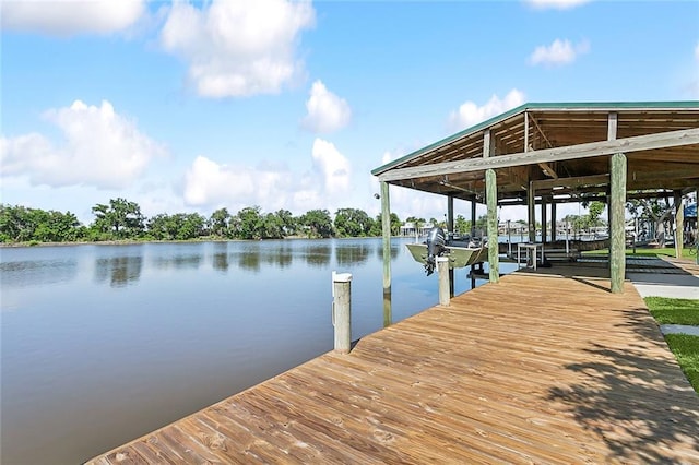 view of dock featuring a water view and boat lift