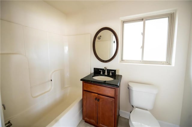 full bathroom featuring toilet, shower / tub combination, and vanity