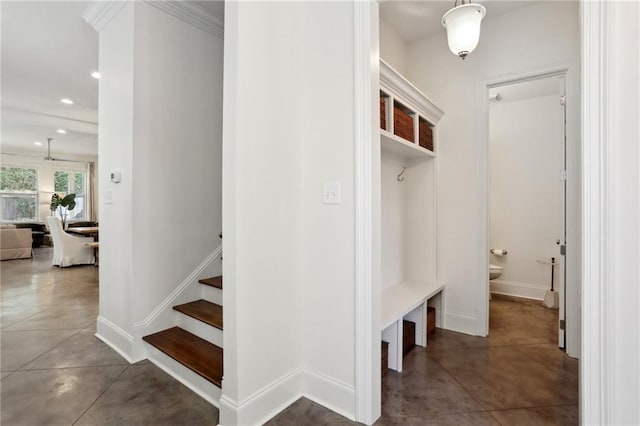 mudroom with crown molding