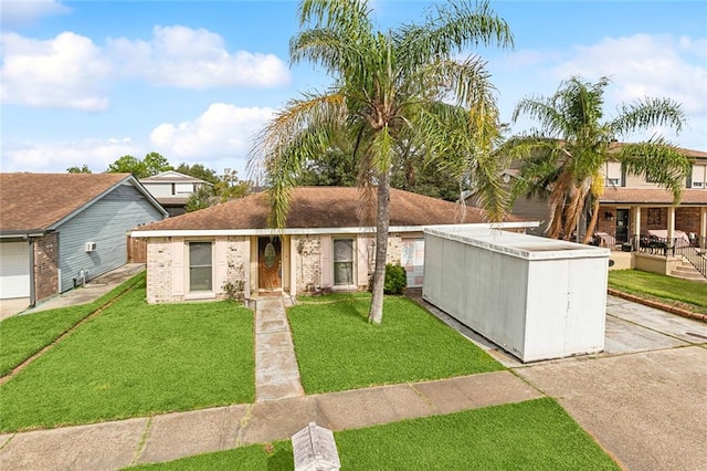 view of front of home featuring a garage and a front lawn