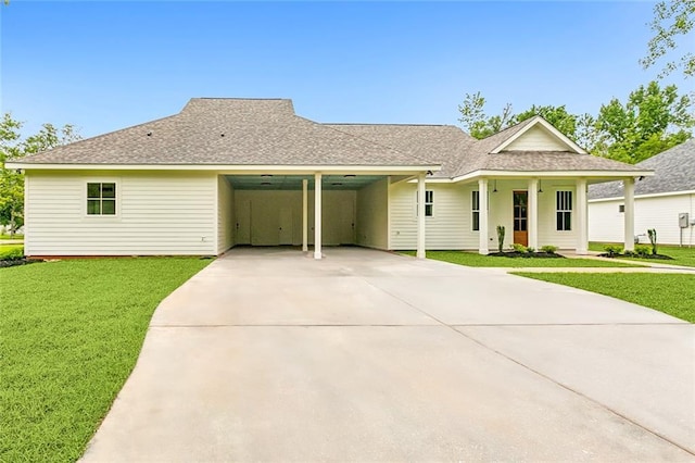 single story home with a carport and a front yard