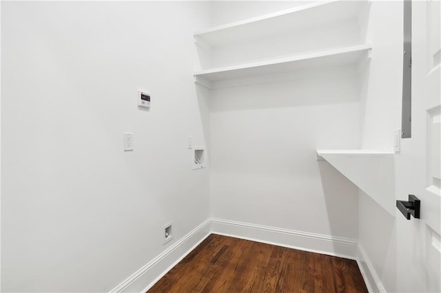 laundry area with washer hookup and dark hardwood / wood-style floors