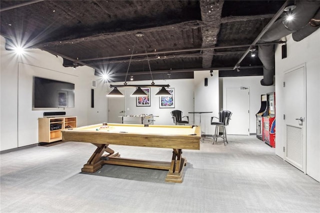 playroom with carpet flooring and pool table