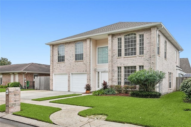 view of front of home featuring a front lawn and a garage