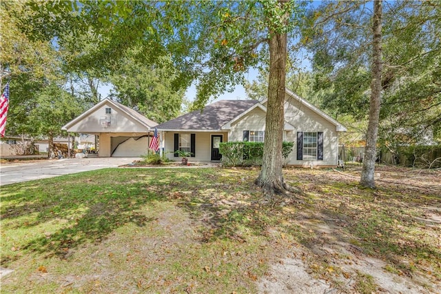 ranch-style home with a front lawn and a carport