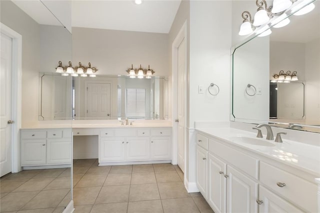 bathroom with vanity and tile patterned floors