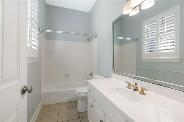 full bathroom with tile patterned floors, vanity, toilet, and bathtub / shower combination