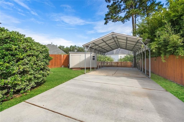 view of car parking with a carport and a lawn