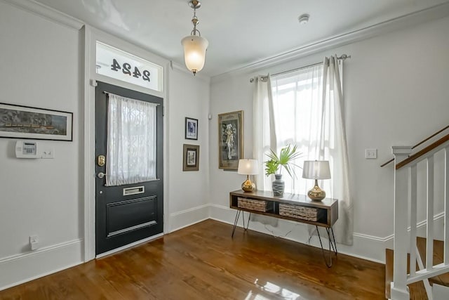 foyer entrance featuring dark hardwood / wood-style flooring