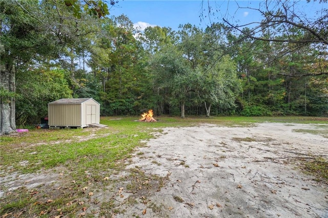 view of yard with a storage unit