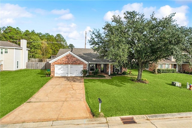 view of front of home with a garage and a front lawn