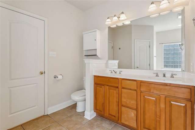 bathroom featuring tile patterned flooring, vanity, and toilet