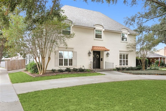 french provincial home featuring a front lawn