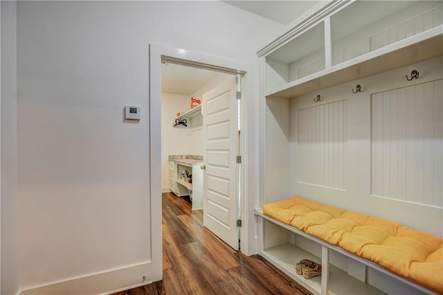 mudroom with dark hardwood / wood-style flooring