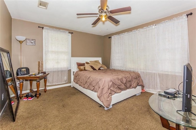 bedroom with carpet flooring and ceiling fan