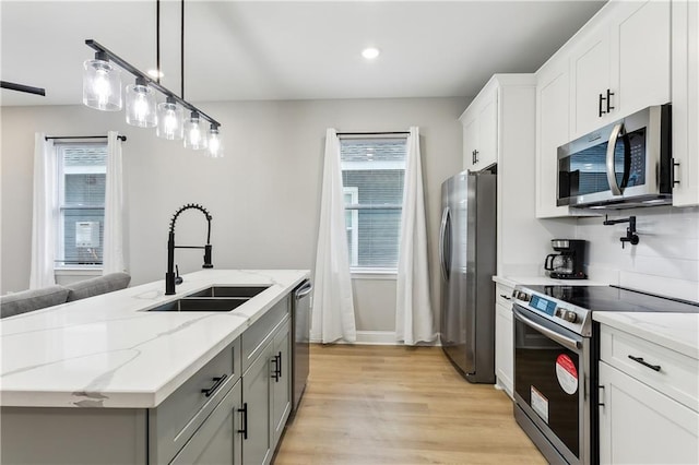 kitchen with white cabinetry, sink, a healthy amount of sunlight, and appliances with stainless steel finishes