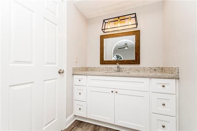 bathroom featuring hardwood / wood-style floors and vanity