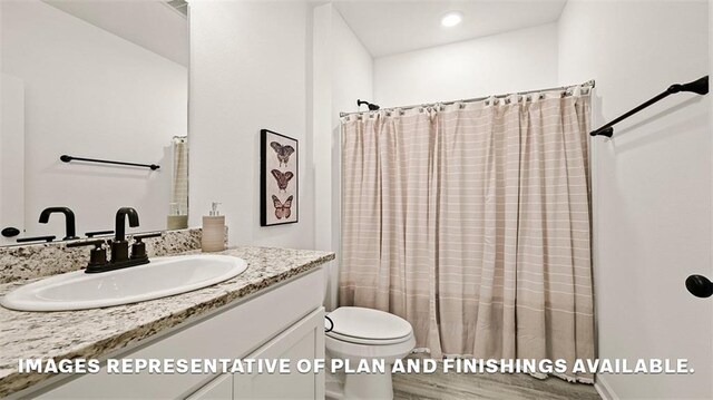 24279 Gadwall Ave, Ponchatoula, LA 70454 - full bathroom with toilet, wood finished floors, vanity, and a shower with curtain