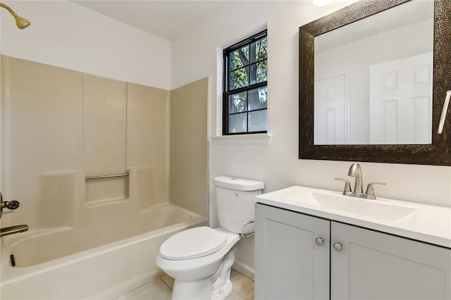 full bathroom featuring tile patterned flooring, vanity, toilet, and shower / washtub combination