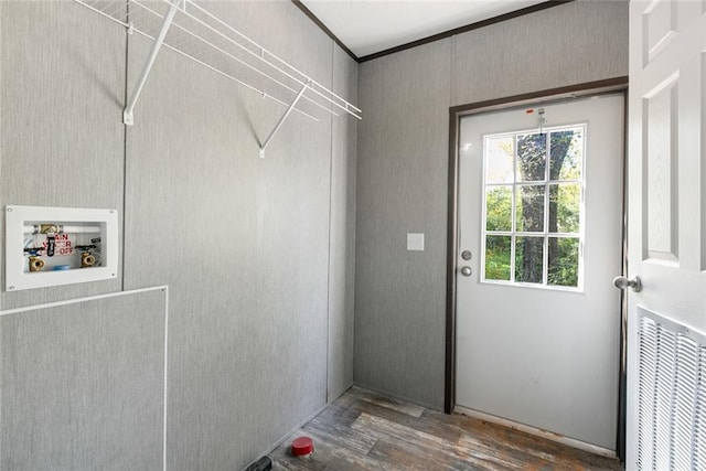 washroom featuring washer hookup and dark hardwood / wood-style floors