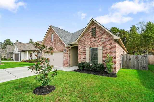 view of front of home featuring a garage and a front lawn