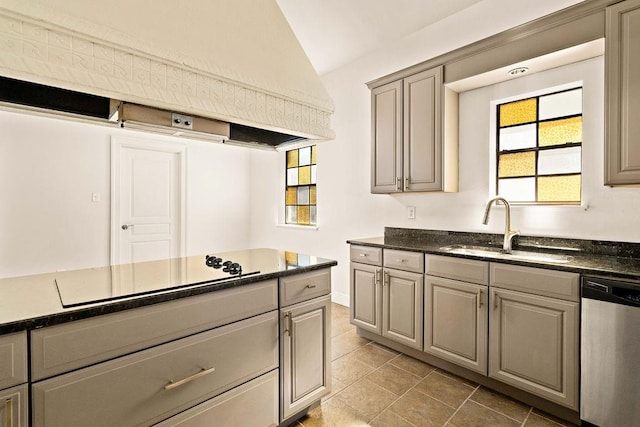 kitchen featuring a wealth of natural light, stainless steel dishwasher, cooktop, and sink