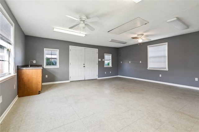 spare room with ceiling fan and sink