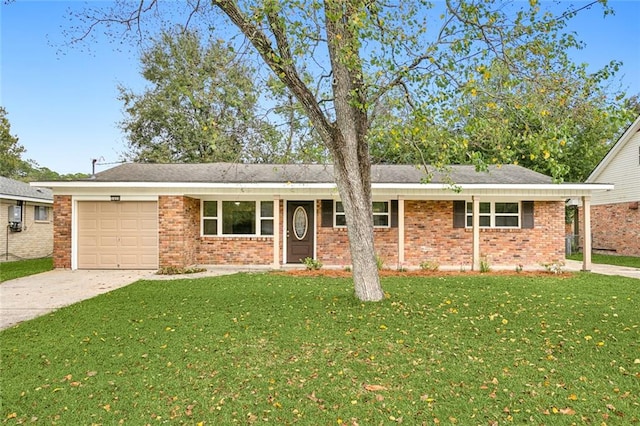 single story home with a front lawn and a garage