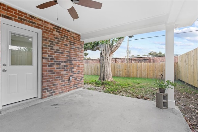 view of patio / terrace featuring ceiling fan