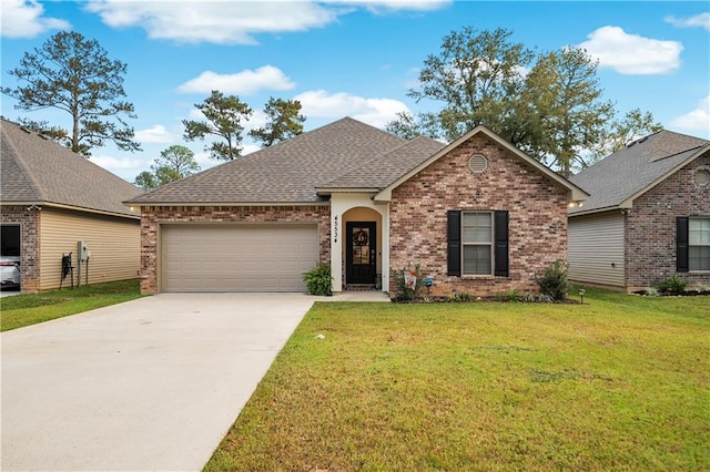 view of front of property with a garage and a front yard