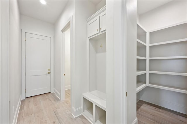 mudroom featuring light hardwood / wood-style flooring