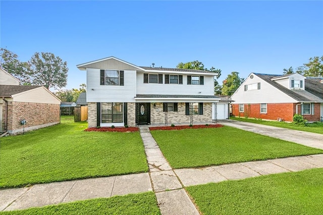 view of front of property featuring a garage and a front yard