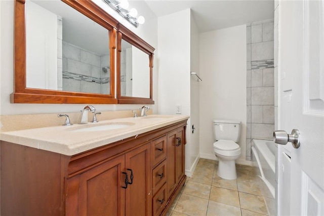 bathroom with tile patterned flooring, vanity, and toilet