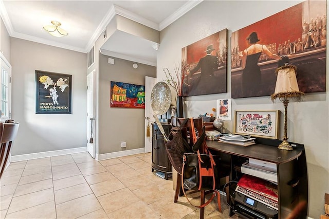 tiled office space with crown molding