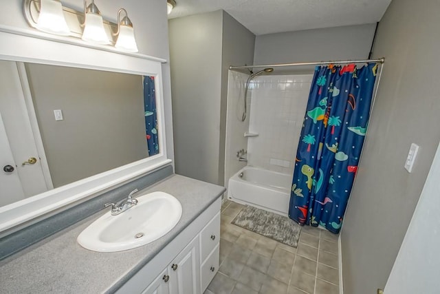 bathroom with vanity, tile patterned flooring, and shower / bath combo