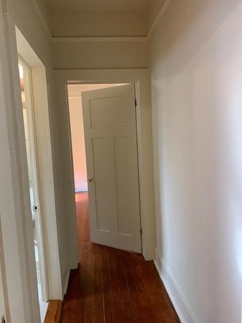 hallway with dark wood-type flooring