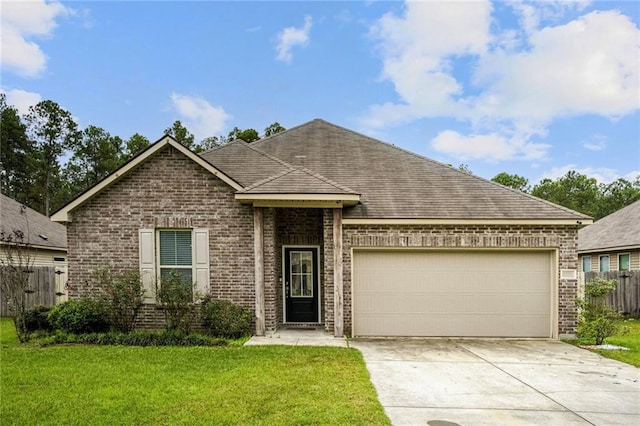 view of front facade featuring a garage and a front lawn