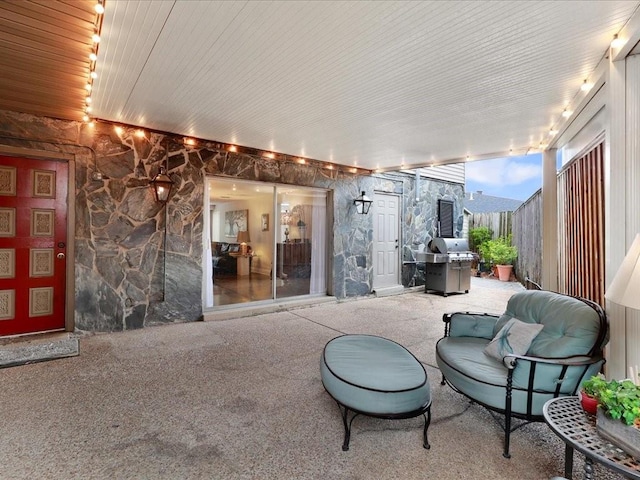 view of patio / terrace featuring an outdoor living space and area for grilling