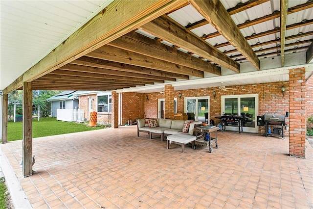 view of patio / terrace featuring area for grilling and an outdoor living space