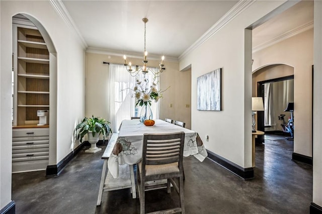 dining space with crown molding