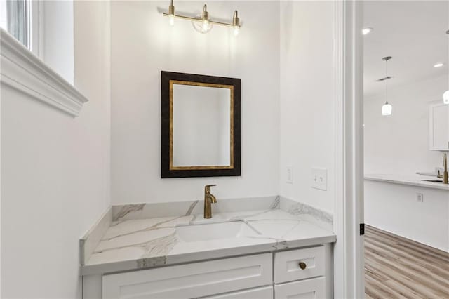 bathroom with vanity and wood-type flooring