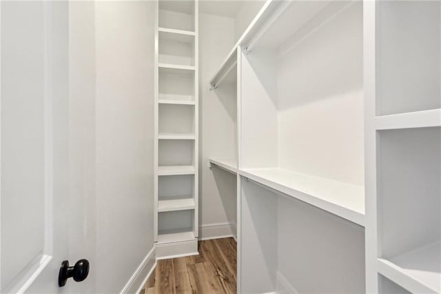 walk in closet with hardwood / wood-style floors