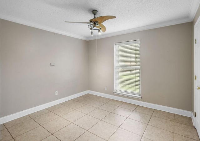 1714 Kings Row, Slidell, LA 70461 - empty room with a ceiling fan, a textured ceiling, crown molding, baseboards, and light tile patterned floors